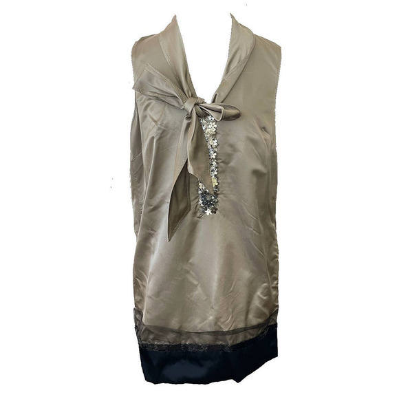 Vera Wang Champagne Satin and Sequin Shift Dress with Beading • Size 6 🗣 - Picture 1 of 5